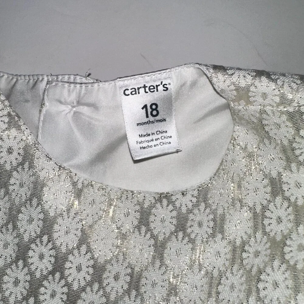 Girls Carter's Size 18M Ivory Metallic Gold Sleeveless Dress with back bow 18 Mo